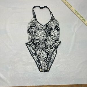 Black and White Floral Paisley One-Piece Swimsuit